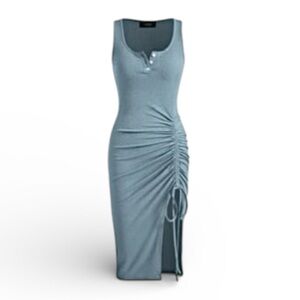 NWOT CIDER sky blue sleeveless ribbed midi dress size XL new without tags